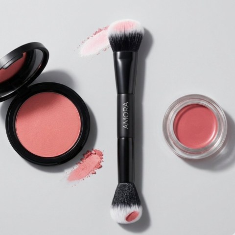 Cọ trang điểm 2 đầu chuyên tán má hồng AMORA D04 – Dual Ended Crème and Powder Blush Brush