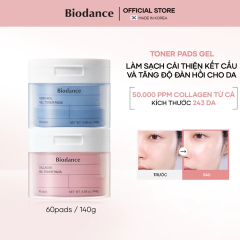 Toner pad Biodance dạng gel cấp ẩm thu nhỏ lỗ chân lông làm dịu da 60 miếng/hộp 140g