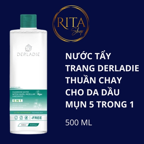 Tẩy Trang Thuần Chay Sạch Dịu Êm Cho Da Dầu Mụn Derladie Cleansing Water Witch Hazel Micellar Unsented 500ML
