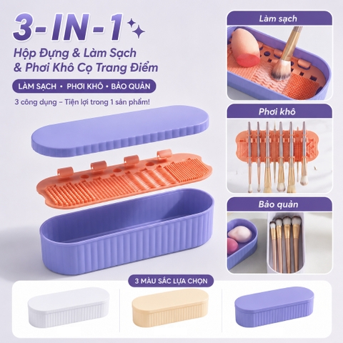 Hộp Vệ Sinh Cọ 3 Trong 1 AMORA Makeup Brush Cleaner Box