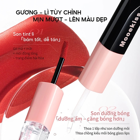 Son Môi 2 Đầu Lì & Bóng Mooekiss Dual-Effect Longwear Lip Gloss 1.5g+1.5g