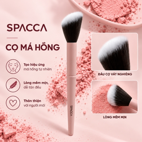 Cọ Má Hồng Phấn Đầu Vát Lông Nhân Tạo Mềm Mịn, Cán Hồng SPACCA Blush Brush P02