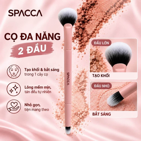 Cọ Trang Điểm 2 Đầu Tạo Khối Và Bắt Sáng SPACCA, Lông Nhân Tạo, Cán Hồng P03