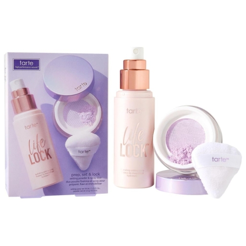 Set xịt khóa nền và phấn phủ bột Tarte Prep Set & Lock mini size