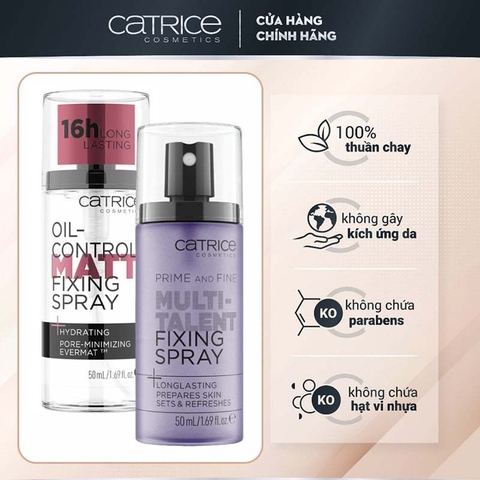 Xịt khóa nền Catrice kiềm dầu, cấp ẩm, tạo độ căng bóng cho da 50ml
