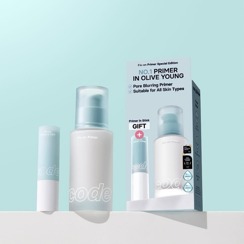 Set Kem lót kiềm dầu Code Fix-on Primer 30ml và Dạng thỏi 4g mịn da che phủ lỗ chân lông bền màu 24h