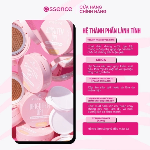 Phấn nước nâng tone, giữ ẩm, kháng nước bền màu ESSENCE Brighten Up cushion foundation 12g