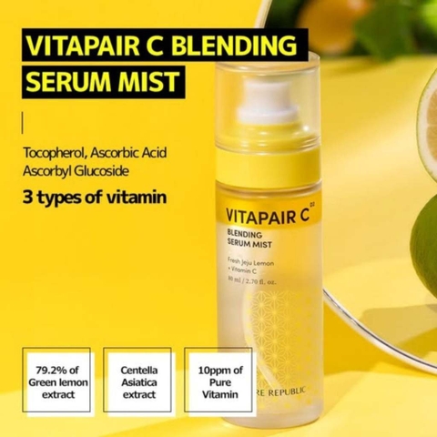 Serum Nature Republic dạng xịt khoáng 2 trong 1 dưỡng trắng căng bóng da Vitapair C Blending Serum Mist 80ml