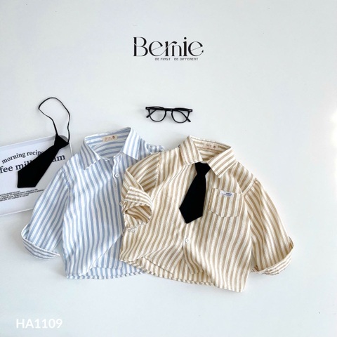 Áo sơ mi tay dài kẻ sọc kèm cà vạt cho bé trai đi chơi đi tiệc sành điệu 1 đến 7 tuổi BERNIE HA1109