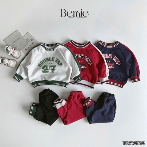 Set bộ dài thể thao unisex họa tiết hình in Double kèm quần dài cho bé trai bé gái size 9 tới 28kg BERNIE T0625B35