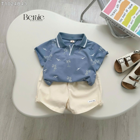 Set bộ polo cổ dệt họa tiết biển cho bé trai áo thun polo và quần short kaki 1 đến 7 tuổi BERNIE T1024B43