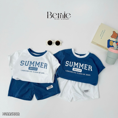 Set đồ thun tay ngắn basic phối màu cho bé trai mùa hè Hello summer size 1 đến 7 tuổi BERNIE H0225B32