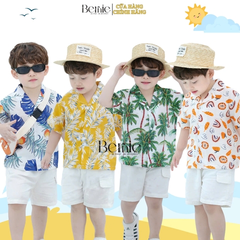 Set sơ mi đũi đi biển unisex cho bé trai bé gái nhiều họa tiết size 9 tới 28kg BERNIE P1124B68