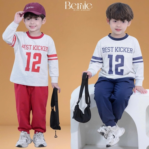 Set bộ thể thao tay dài cho bé trai tay áo phối màu họa tiết in chữ và số kèm quần dài size 9 tới 27kg BERNIE H0725B21