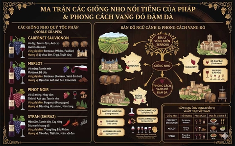 Các giống nho nổi tiếng của Pháp để làm rượu vang