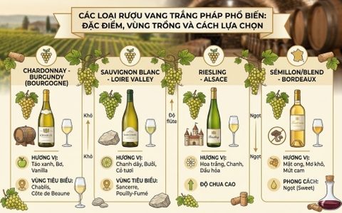 Các Loại Rượu Vang Trắng Pháp Phổ Biến: Vùng Trồng & Cách Chọn