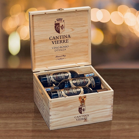 Hộp gỗ 6 chai rượu vang đỏ Cantina Vierre Vino Rosso D'italia