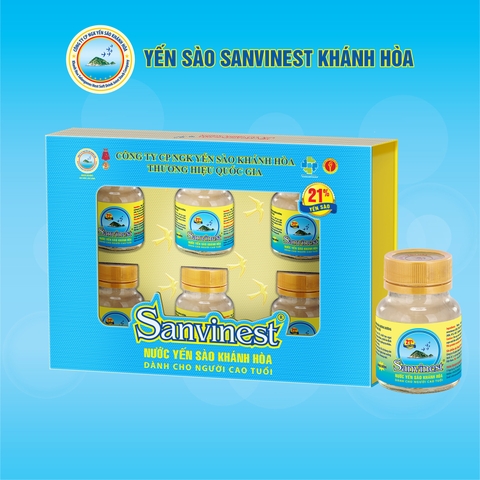 Nước Yến sào Sanvinest Khánh Hòa không đường dành cho người cao tuổi lọ 70 ml, 21% yến sào. Hộp Quà tặng 6 lọ - S206H6