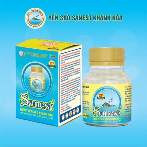Nước yến sào Khánh Hòa Sanest không đường dành cho người cao tuổi lọ 70ml, 21% yến sào. Hộp 1 lọ - S096