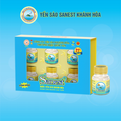 Nước yến sào Khánh Hòa Sanest không đường dành cho người cao tuổi lọ 70ml, 21% yến sào. Hộp 6 lọ - S096H6