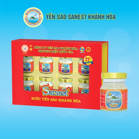 Nước Yến sào Khánh Hòa Sanest lọ 70ml, 21% yến sào. Hộp Quà tặng 8 lọ - S002-H8QT