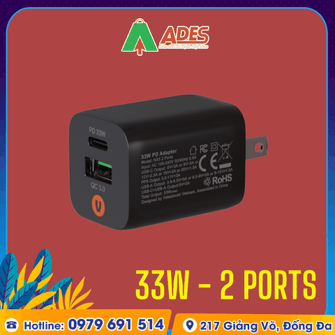 Củ sạc nhanh Velasboost 33W 2 cổng