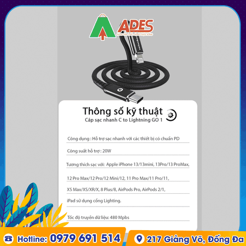 Dây Cáp sạc nhanh Velasboost C to Lightning GO 1