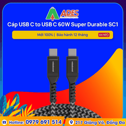 Dây Cáp sạc Velasboost C to C 60W Super Durable SC1