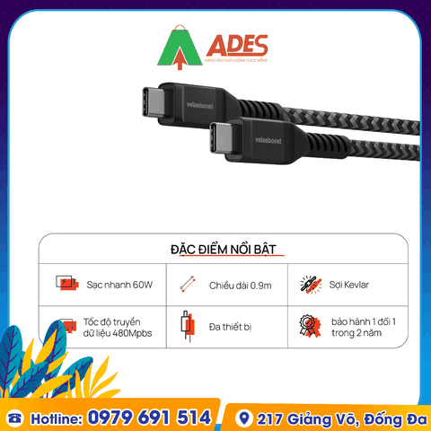 Dây Cáp sạc Velasboost C to C 60W Super Durable SC1