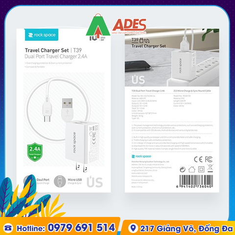 Bộ củ sạc + cáp sạc nhanh cho Android Rockspace T39