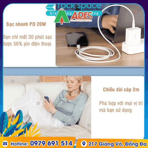 Dây cáp sạc nhanh PD 20W cho IPhone Rockspace Z18