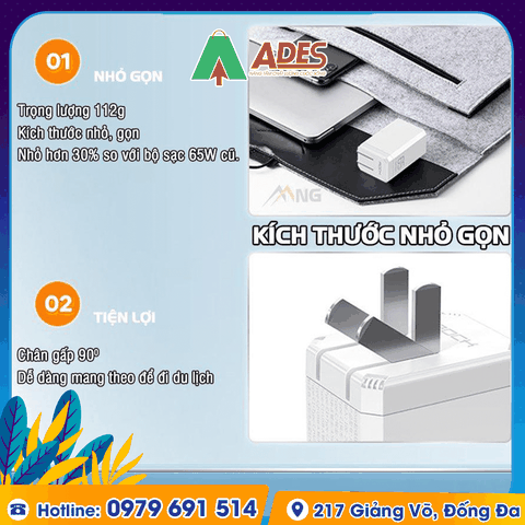 Củ sạc nhanh mini 3 cổng Rockspace T49 65W