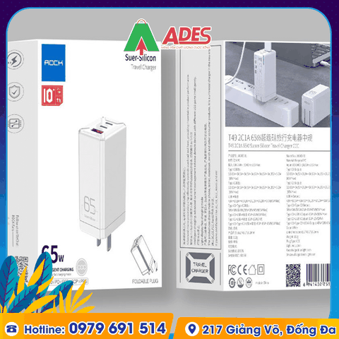 Củ sạc nhanh mini 3 cổng Rockspace T49 65W
