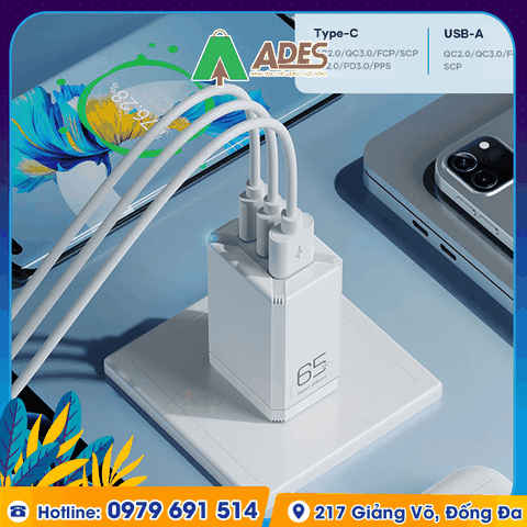 Củ sạc nhanh mini 3 cổng Rockspace T49 65W