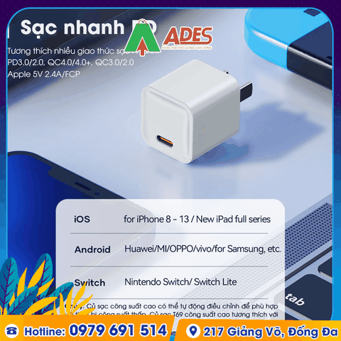 Củ sạc nhanh siêu nhỏ Rockspace T69 dành cho Iphone