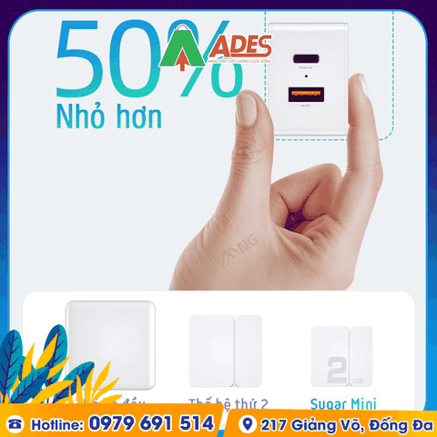 Củ sạc mini 2 cổng sạc nhanh Rockspace Sugar