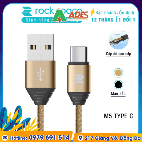 Dây cáp sạc Android Rockspace M5 dây dù 1 mét, Type C