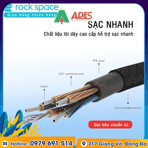 Dây cáp sạc Android Rockspace M5 dây dù 1 mét, Type C