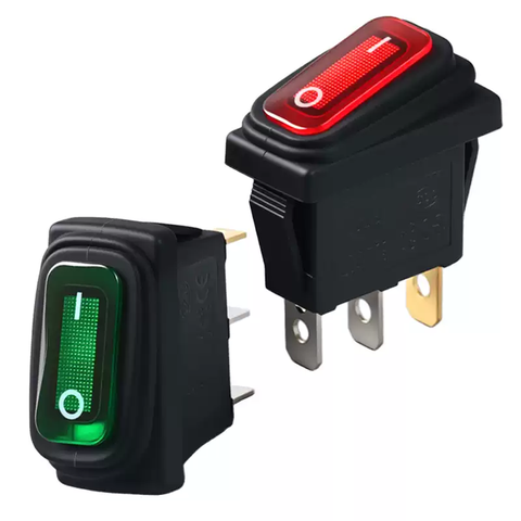 Công tắc gạt KCD3 chống thấm nước, bụi dầu, ba chân, hai vị trí, có đèn báo, dòng điện cao.