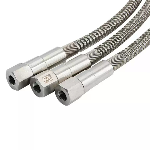 Ống Mềm Inox 316 Chịu Áp Suất Cao Ren Trong NPT 1/4 Inch Dạng Lò Xo Bện, Có Gờ