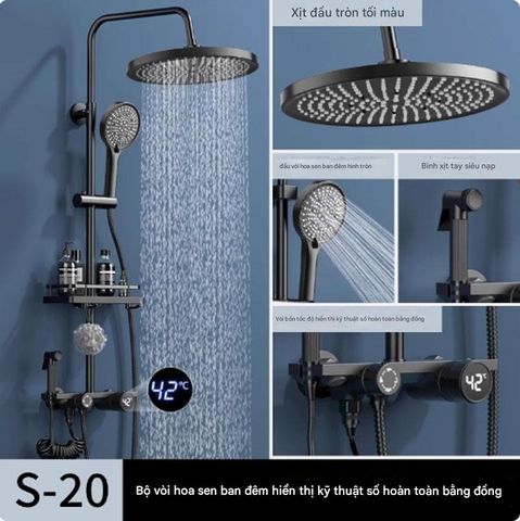 Bộ cây sen tắm hoa sen hiển thị nhiệt độ cảm ứng khi sử dụng cao cấp S20