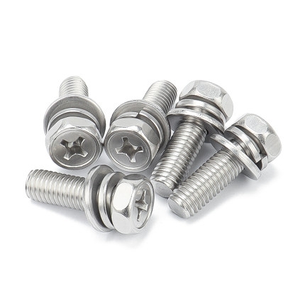Bu lông Vít Đầu Lục Giác Lỗ Chữ Thập Kèm Bộ Long Đen Chống Xoay