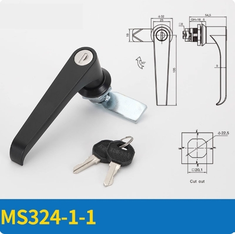 Khóa tay nắm tủ điện MS324-1-2 – Khóa hợp kim kẽm cho tủ điện, tủ phân phối, tủ máy công nghiệp