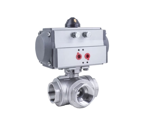 Van bi 3 chiều khí nén Q614F inox 304 size DN15 DN20 DN25 DN32 DN40 DN50