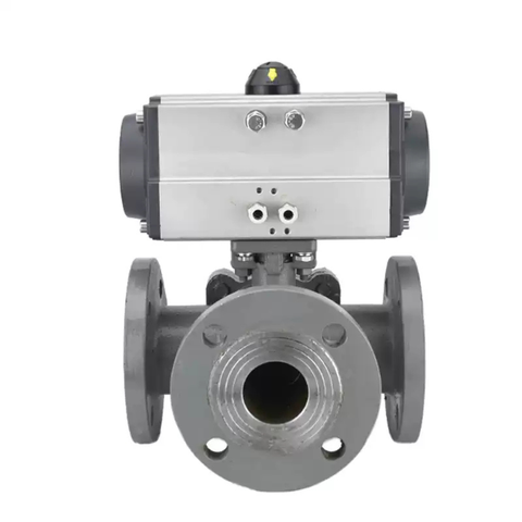 Van Bi Mặt Bích Ba Chiều Khí Nén Q644/5F Kiểu Bệ Cao L/T