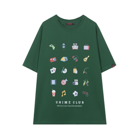 ÁO THUN NAM/NỮ UNIME MULTI ICON - XANH LÁ