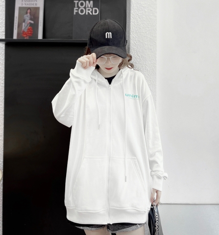Unime - Áo khoác nam/nữ hoodie zip Basic Essential chất liệu chân cua cotton thoáng mát - Trắng