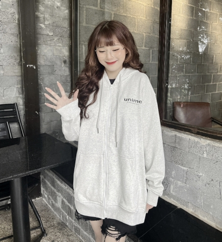 ÁO KHOÁC NAM/NỮ HOODIE ZIP UNIME BASIC ESSENTIAL - XÁM TRẮNG