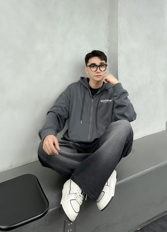 Áo khoác hoodie zip nam/nữ vải chân cua Unime Basic Essential - Xám chì