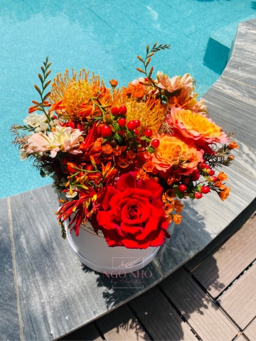 Hộp Hoa 079 - Tone Cam Đỏ